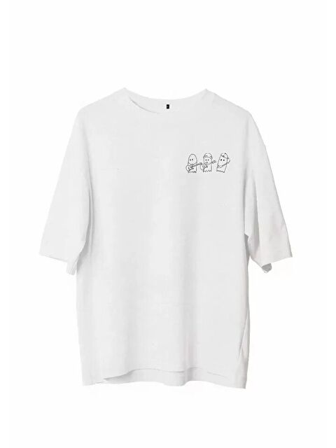 Jane's Unisex Bisiklet Yaka Baskılı Oversize T-Shirt - Beyaz - S000528244-20063