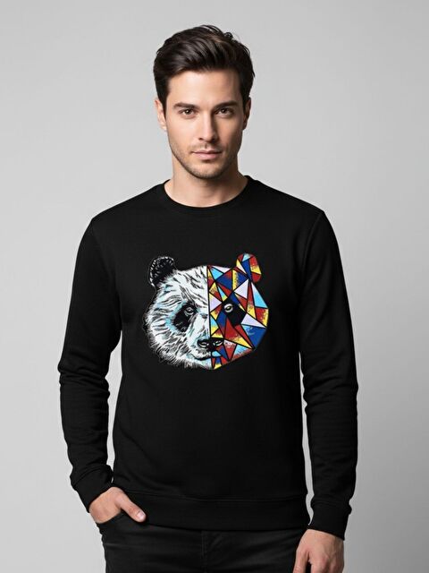 Trendseninle Erkek Siyah Colorful Pair Of Bear Baskılı Oversize Bisiklet Yaka Uzun Kollu Sweatshirt - S000504551-19351