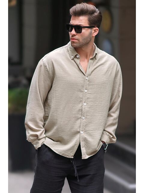 Madmext Mint Yeşili Uzun Kollu Oversize Erkek %100 Pamuk Gömlek 6735 - S000156755-17259