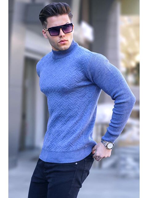 Madmext Havacı Mavi Yarım Balıkçı Yaka Triko Kazak 5969 - S000015721-17234