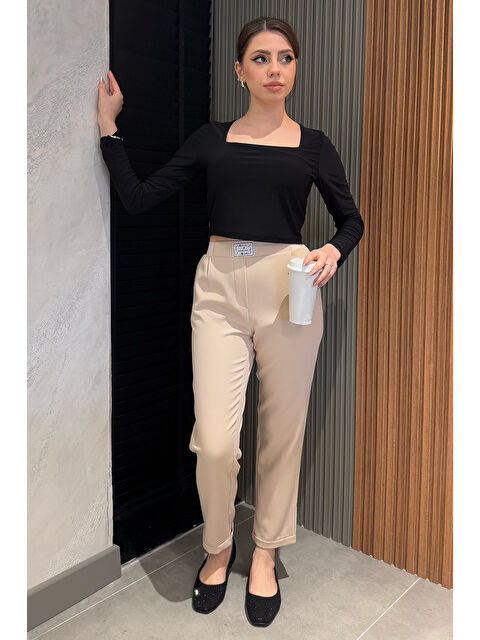 Gülseli Büyük Beden Bel Lastikli Duble Paça Kadın Pantolon - S000361050-25636