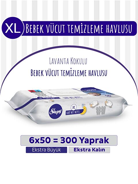 Sleepy XL Lavanta Kokulu Bebek Vücut Temizleme Havlusu 6x50(300 Yaprak) - S000385967-10231