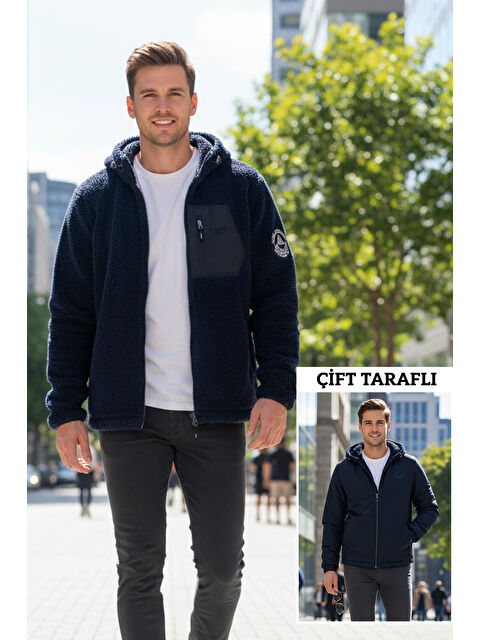 Remsa Erkek Çift Taraflı Kapüşonlu Pelüş Mont Ceket 25725 Koyu Lacivert - S000487958-29672