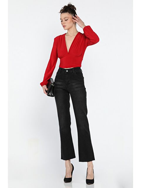 Gülseli Kesik Paça Yüksek Bel Kadın Jean Pantolon - S000361103-19351