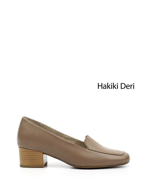 GÖNDERİ(R) Kadın BEJ-VİZON Küt Burun Kısa Kalın Topuklu Hakiki Deri Ayakkabı - S000493454-37219