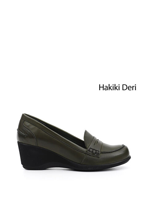 GÖNDERİ(R) Kadın HAKİ-YEŞİL Dolgu Taban Hakiki Deri Loafer Ayakkabı - S000498863-37310