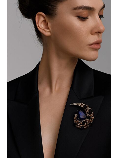 New Obsessions Mavi Taşlı Samanyolu Broş Yaka İğnesi - S000486698-17234