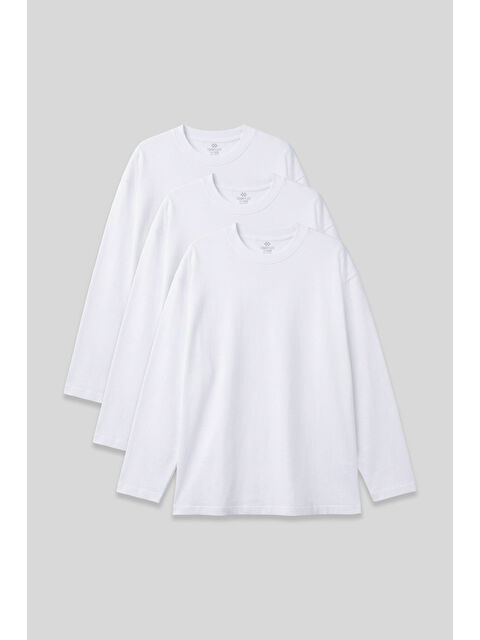 Tommylife Basic O Yaka Büyük Beden 3'lü Paket Beyaz Erkek T-Shirt - 88107 - S000506302-20063