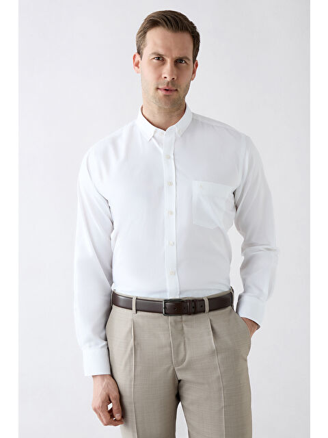 Kiğılı Uzun Kol Regular Fit Düğmeli Yaka Nakışlı Cepli Pamuk Gömlek