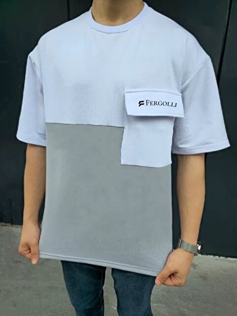 Jane's Unisex Torba Cep Detaylı  Parçalı T-Shirt - Gri - S000528248-20600