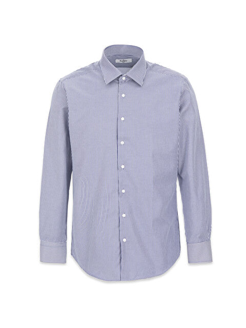 Kiğılı Uzun Kol Slim Fit Çizgili Klasik Yaka Pamuklu Kolay Ütülenebilir Gömlek