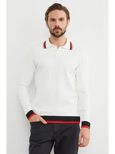 Fullamoda Çizgili Fitilli Polo Yaka Triko Kazak - S000434226-20063