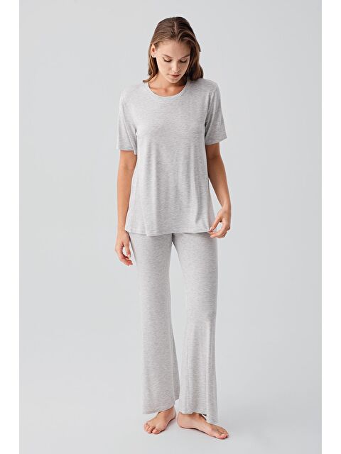 Artış Kısa Kollu Basic İspanyol Paça Esnek Viskoz Pijama Takım 19213 - S000513661-20600