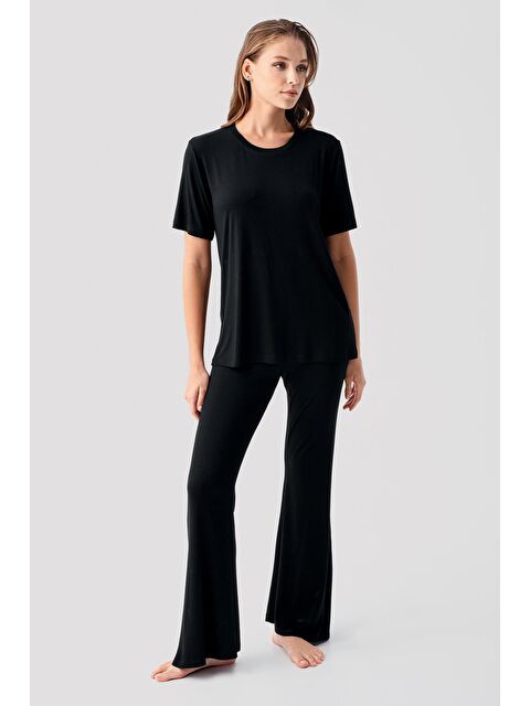 Artış Kısa Kollu Basic İspanyol Paça Esnek Viskoz Pijama Takım 19213 - S000513661-19351