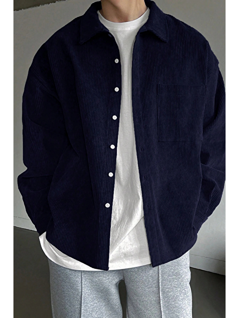 Genius Store Erkek Gömlek Fitilli Kadife Oversize Gömlek Yaka Cepli Uzun Kollu Ceket Gömlek - S000505836-21164