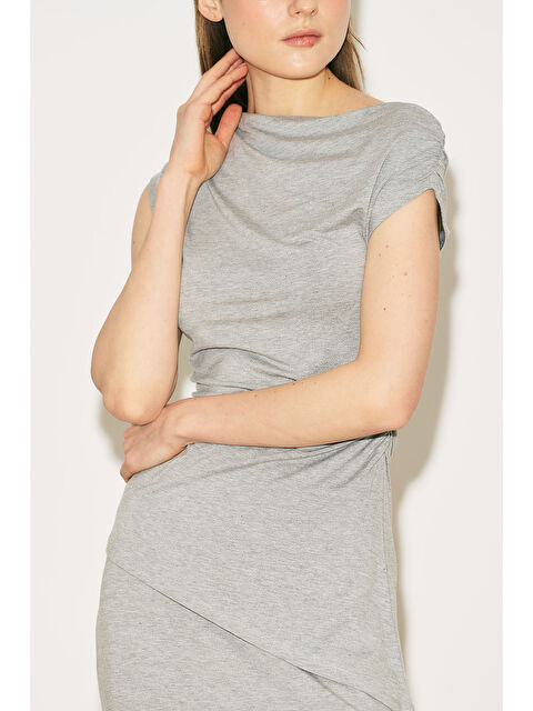 Manuka Easy Kolsuz Büzgülü Bluz Gri Melanj
