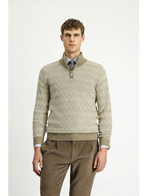 Kiğılı Yarım Balıkçı Yaka Regular Fit Fermuarlı Desenli Pamuklu Triko Kazak - S000427703-19928