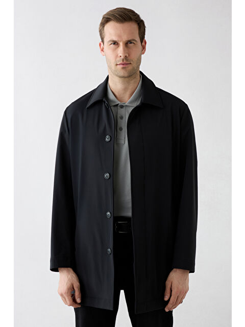 Kiğılı Fermuar Cepli Düğmeli Klasik Pardösü & Trençkot