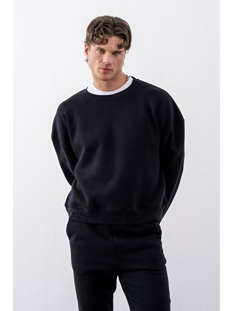 gothamVibes Erkek Boxy Oversize Siyah Sweatshirt - S000506303-19351
