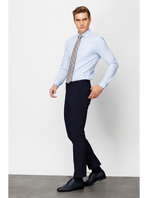 igs Lacivert Erkek Pamuklu Kumaş Pantolon Rahat Kalıp Günlük Ofis Stili