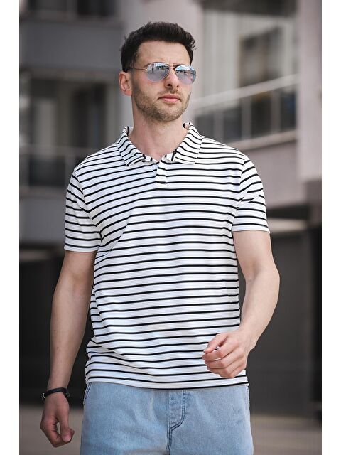 Oksit Ht 947008 Slim Fit Elastanlı Yarım Pat Çizgili Bisiklet Yaka Erkek Tişört - S000393219-20063