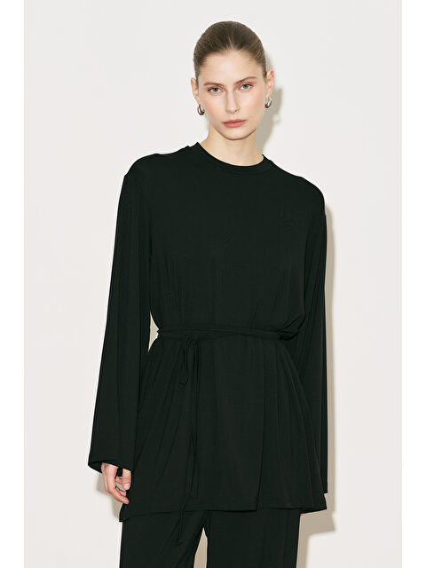 Manuka Easy Kuşaklı Rahat Bluz Siyah