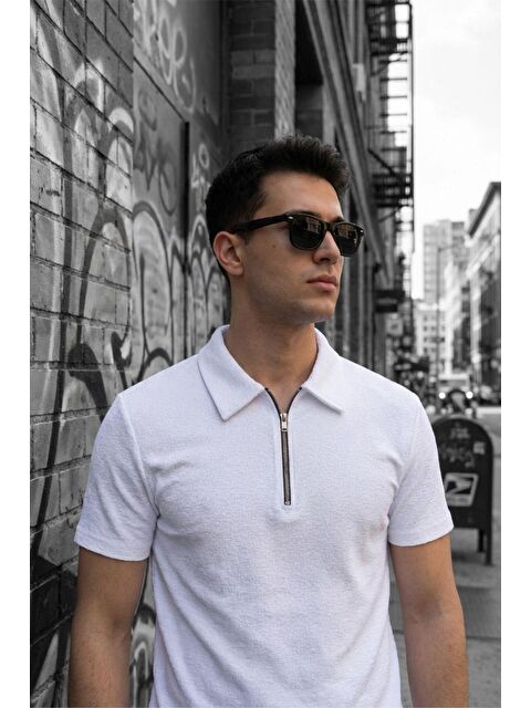 Oksit Robb Erkek Yarım Fermuarlı Dokulu Polo Yaka Kısa Kollu Slim Fit Tişört - S000508209-20063