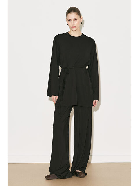 Manuka Easy Kuşaklı Rahat Bluz Kahverengi