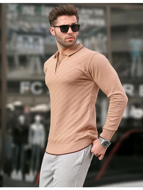 Madmext Bisküvi Fermuarlı Erkek Triko Kazak 6824 - S000046904-17365