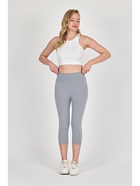 Mmetalic Kadın Gri Yüksek Bel Toparlayıcı Kapri Tayt