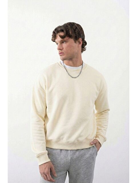 gothamVibes Erkek Boxy Oversize Vanilya Sarısı Sweatshirt - S000506304-17162
