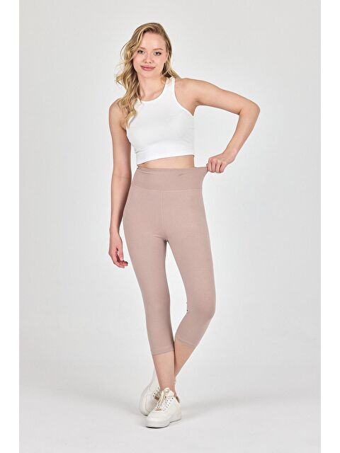Mmetalic Kadın Bej Yüksek Bel Toparlayıcı Kapri Tayt
