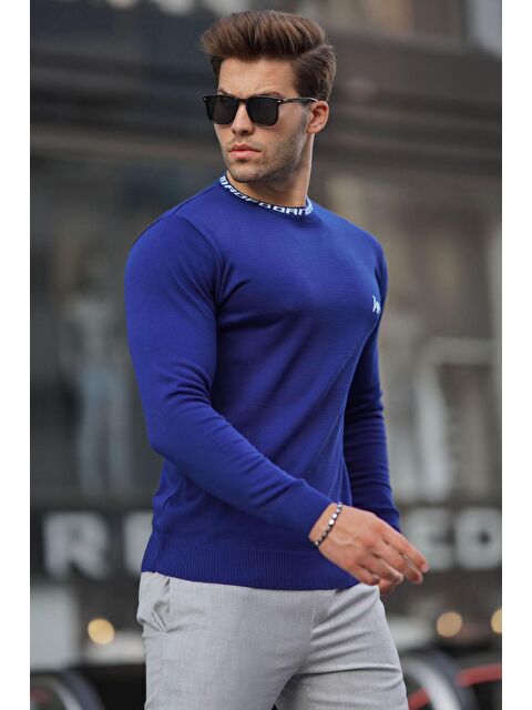 Madmext Cobalt Bisiklet Yaka Erkek Triko Kazak 6847