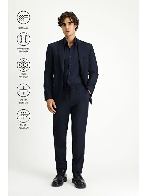 Kiğılı Techno-Line Super Slim Fit Ekstra Dar Kesim Beli Lastikli İpli Çantalı Elastanlı Takım Elbise - S000438975-29672