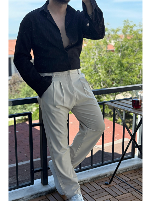 Tarz Cool Tam Kalıp Bürümcük Kumaş Gömlek Zümrüt Siyah - S000388757-19351