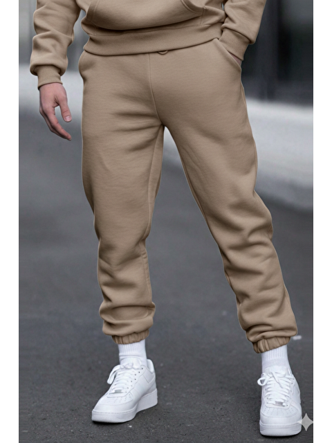 Tarz Cool Vizon Unısex Regular/Normal Kesim Paçası Lastikli İçi Polar/Sıcak Tutan Eşofman Altı - S000498115-26429