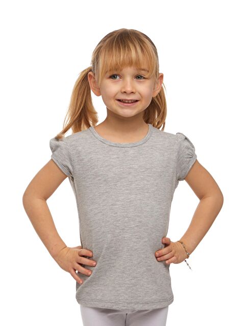 Lovetti Gri 2 Kız Çocuk Kısa Kollu Basıc Tişört - S000053701-20600