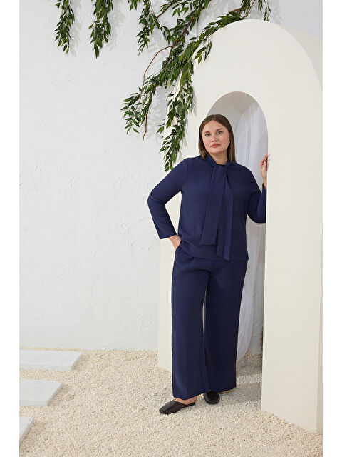 AKER Lacivert Şal Yaka Bluz