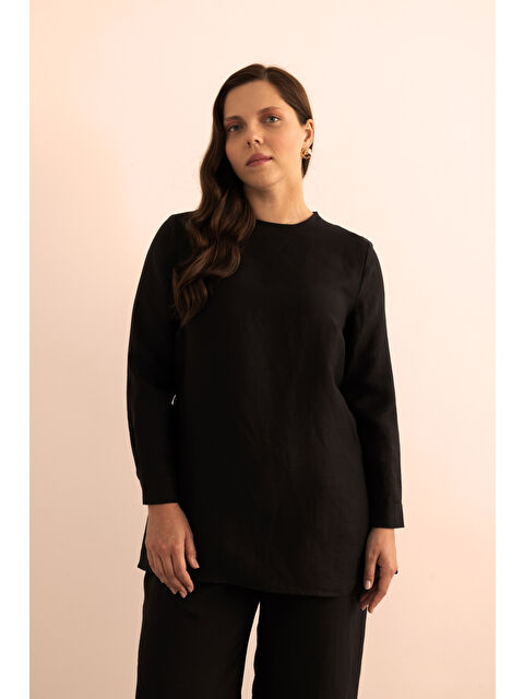 AKER Siyah Lyocell Keten Bluz