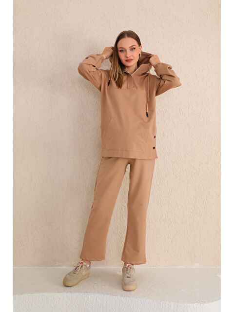 MİSS DÜNYA LİSSA Süt Kahve Hamile ve Lohusa Kapüşonlu Sweatshirt Eşofman Takımı - S000360157-4280