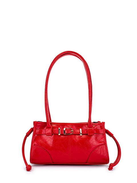 Minebag Kemer Detaylı Suni Kılçıllı Deri Kadın Omuz Çanta Girls Kırmızı