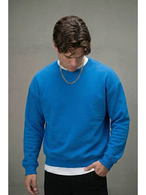 gothamVibes Erkek Boxy Oversize Mavi Sweatshirt - S000506305-17234