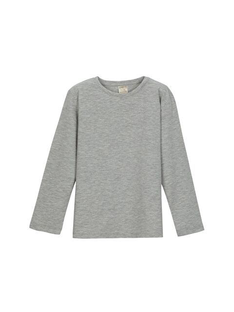Lovetti Gri 2 Unısex Sıfır Yaka Uzun Kollu Tişört - S000053556-20600
