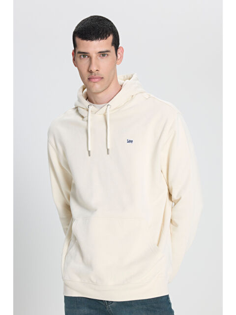 Lee Regular Fit Normal Kesim %100 Pamuk Kapüşonlu Şardonlu Kırık Beyaz Sweatshirt