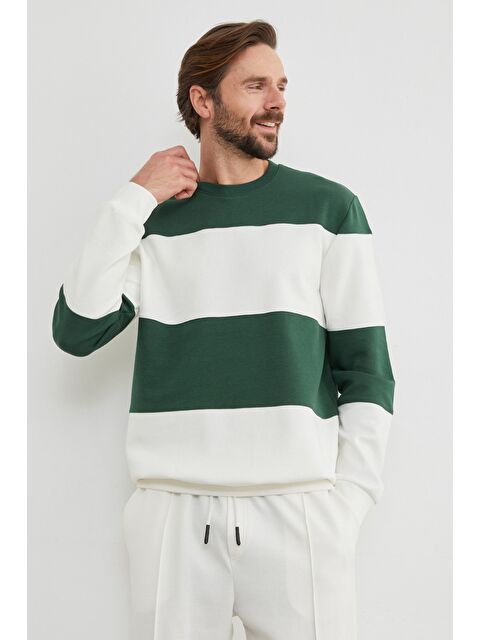 Fullamoda Renk Bloklu Oversize Bisiklet Yaka Büyük Beden Sweatshirt - S000444525-19416