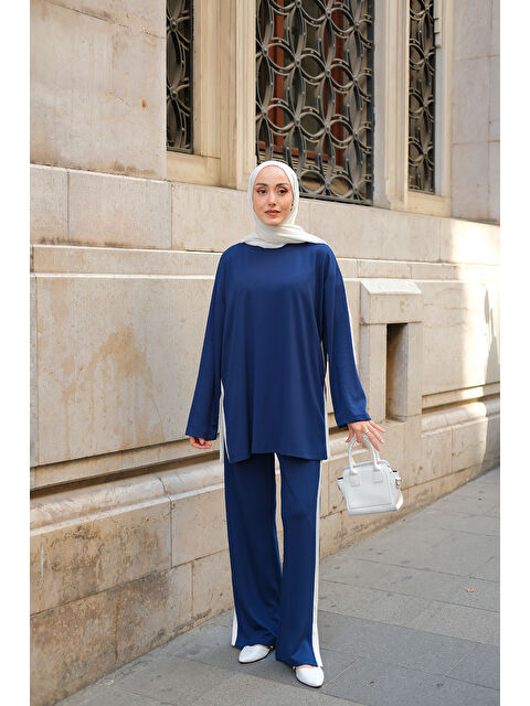 Locco Moda Kadın Yan Şerit Detay İkili Takım Lacivert - S000430746-21164