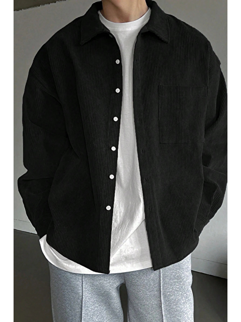 Genius Store Erkek Gömlek Fitilli Kadife Oversize Gömlek Yaka Cepli Uzun Kollu Ceket Gömlek - S000505836-19351