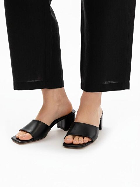 marinarosse Kadın Diodre Siyah Cilt Rahat Günlük Kalın Topuklu Terlik - S000508498-19351