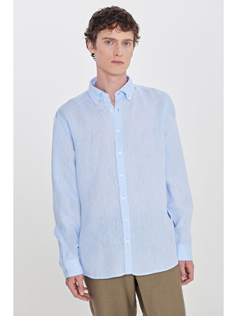 Altınyıldız Classics Erkek Mavi Comfort Fit Rahat Kesim Düğmeli Yaka Gömlek