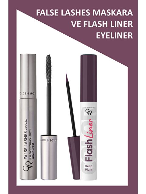 GOLDEN ROSE False Lashes Siyah Maskara ve Flash Liner Mürdüm Eyeliner Makyaj Seti - S000384419-19351